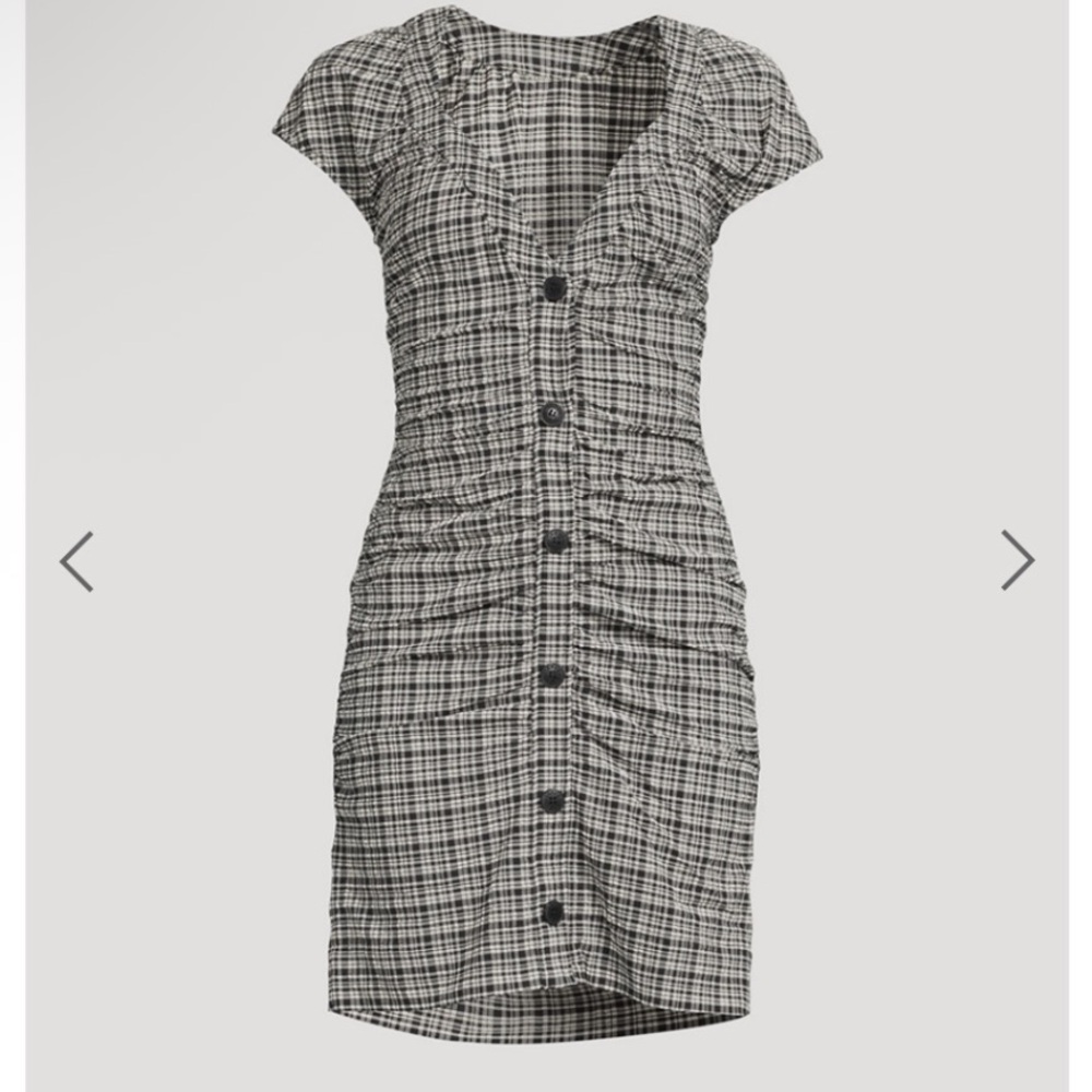 Ganni Black and White Checkered Mini Dress